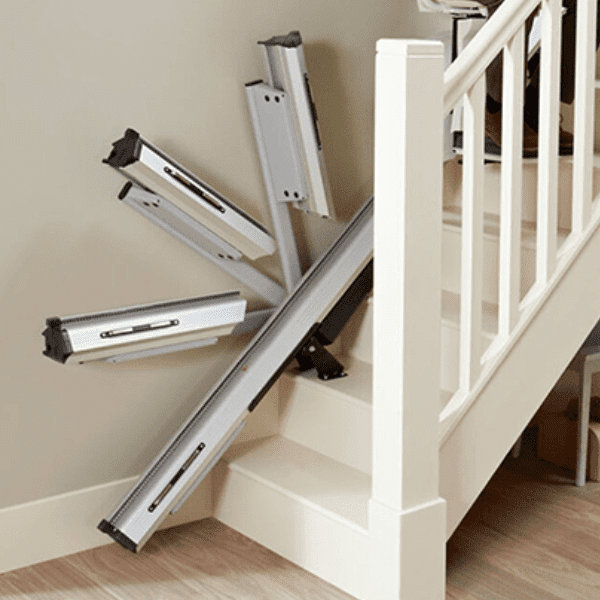 Stairlift power hinge in operation